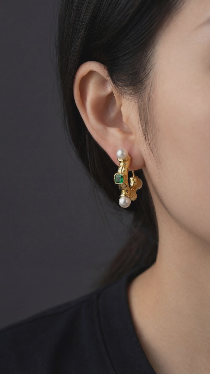 EMERALD & PEARL INLAY HOOPS video